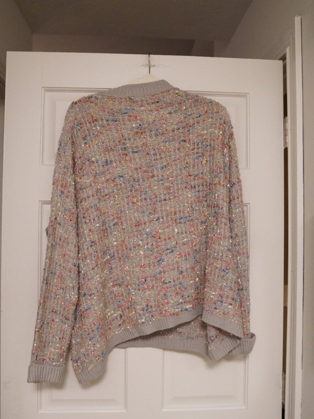 A Beautiful Soul Gray Confetti Tweed V-Neck Sweater Plus Size Small - Picture 3 of 4